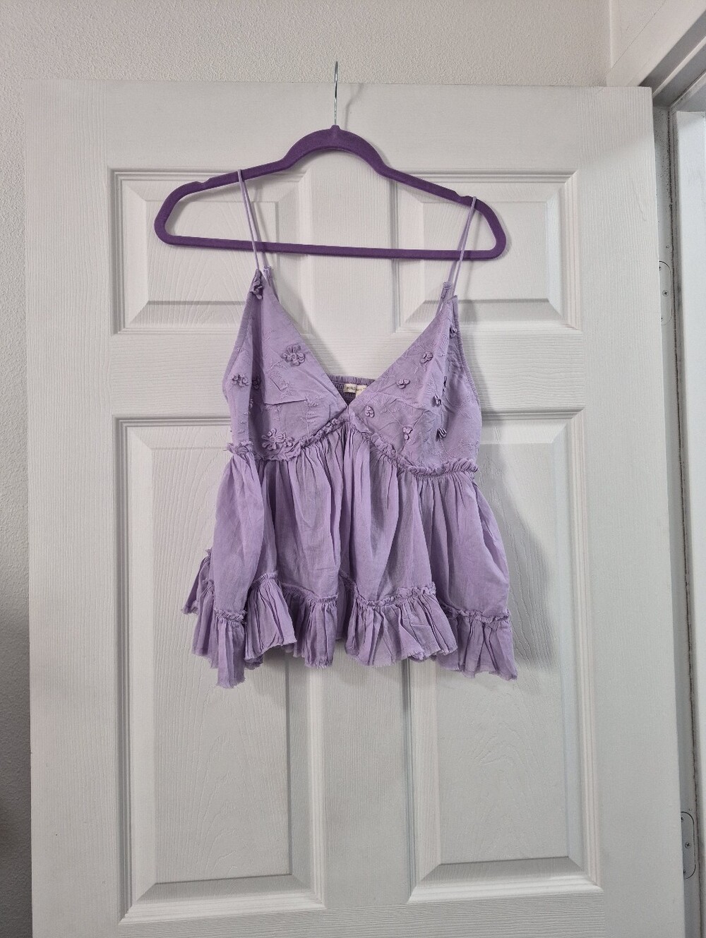 Lavender Embroidered Spaghetti-Strap Women's Top